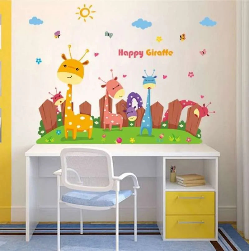Cartoon Giraffe Pattern Wall Stickers Kindergarten Children's Room Bedroom Bedside Decoration Self-Adhesive Wall Stickers size 50x70 xls7223