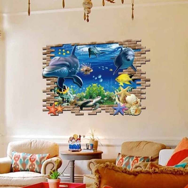 WALL STICKER XL8120 3D BRICK DOLPHIN 60X90 WALSTICKER WALLSTICKER