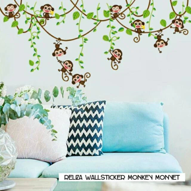 ADEK WALL STICKER MONKEY MONYET GLANTUNGAN ANAK KIDS STIKER DINDING AY7247 Wallsticker