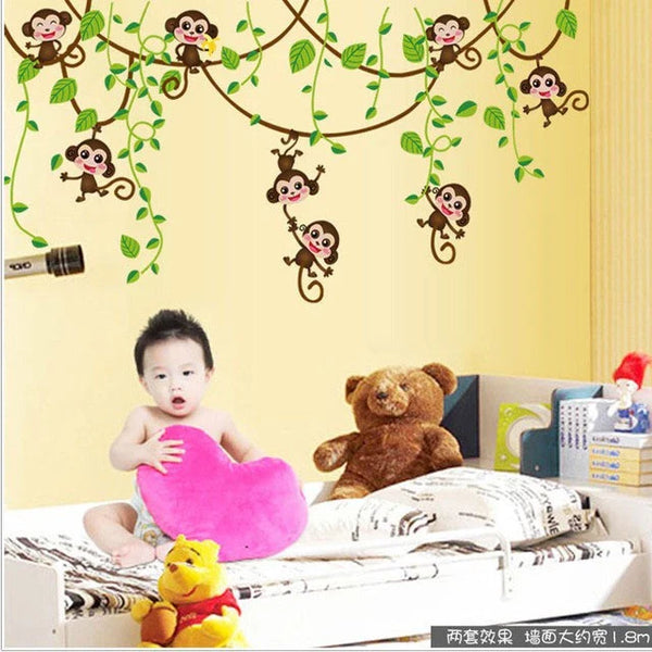 ADEK WALL STICKER MONKEY MONYET GLANTUNGAN ANAK KIDS STIKER DINDING AY7247 Wallsticker