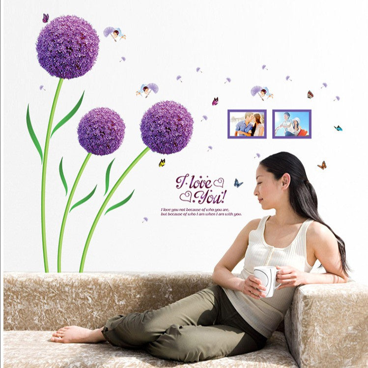 WALL STICKER BUNGA DANDELION UNGU PURPLE FLOWER STIKER DINDING SK9124