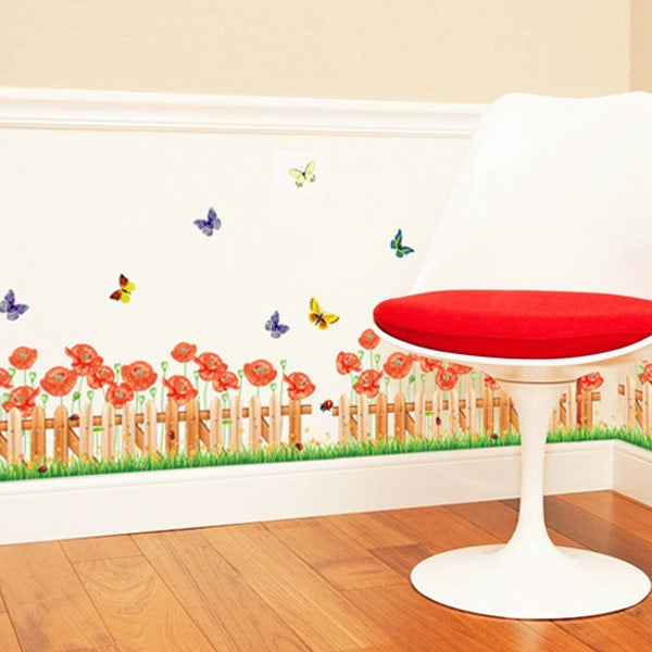 Corner Baseboard Cover Wall Decal Stickers Fresh Flowers Butterfly Home Decor DIY Vinyl Murals size 50x70 mj7027