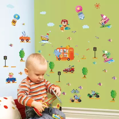 Creative Cartoon Car Wallpaper Kids Room Kindergarten Background Decorative Wall Stickers size 50x70 sk6021