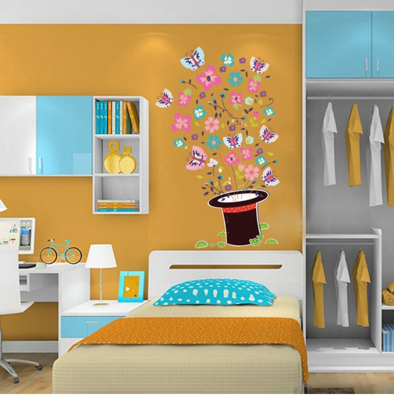 Children's vinyl wall decal: magic hat with flowers size 50x70 xh7213