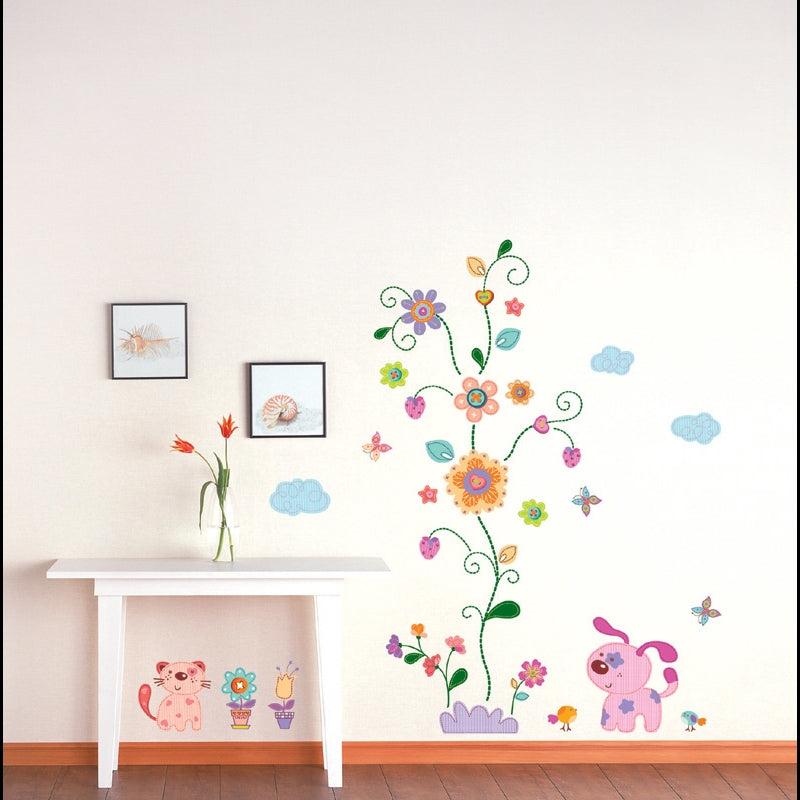Generic Flower Dog Cat Butterfly Pattern Household Wall Sticker Wallpaper size 60x90 df5070  Decor kids Sticker