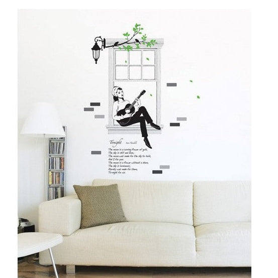 Decor Kafe 'Lady in Window' Wall Sticker size60x90 ay853