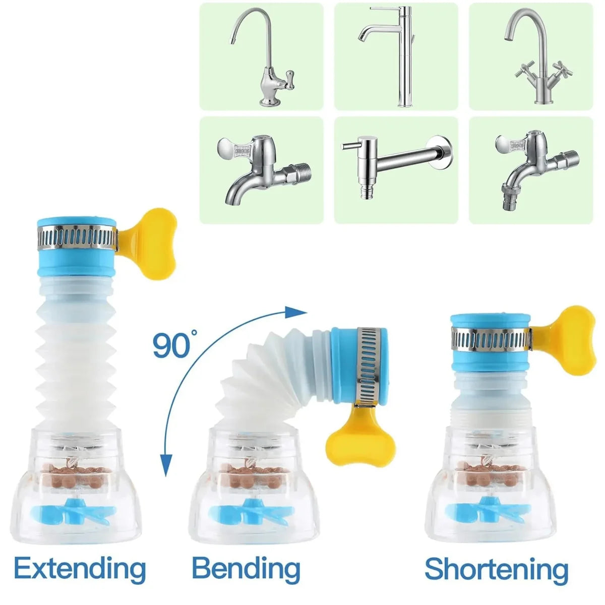 360° Adjustable Kitchen Tap Shower Head, Water Saving Faucet Sprayer Nozzle, High Pressure Sink Filter & Flexible Extension