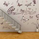 Musical Butterfly Wall Sticker Black Music Notes Wall Paper PV Home Wall Art Decor Self