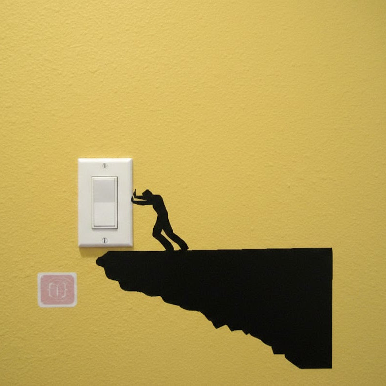 ISEE 360® Cartoon Man Pushing The Switch Board Sticker Suitable for Any Black Vinyl Decals L x H 12.00 X 7.00 Cm