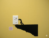 ISEE 360® Cartoon Man Pushing The Switch Board Sticker Suitable for Any Black Vinyl Decals L x H 12.00 X 7.00 Cm