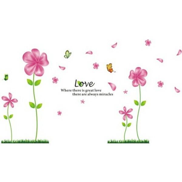Wall Stickers - Flowers, Plants, English Letters - Stylish Wall Stickers - Alphabet Wall Decals - Perfect for Toilets, Entrances, Bedrooms, Windows, Mirrors - Cute Pink - Flowerbeds, Flower Gardens size 45x60 ay650a