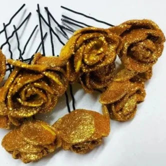 Golden glitter flower hair juda pin for girls and women , Baalo ki juda pin party ke liye shadi ke liye Gajra/Floral Hair Accessories