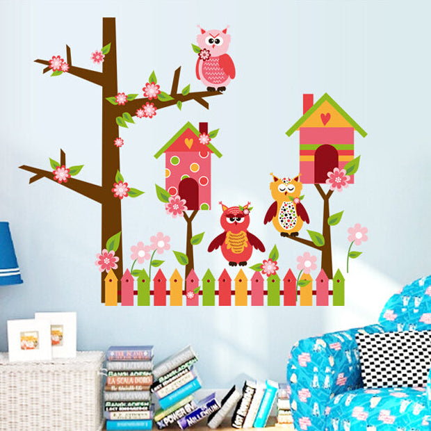 Children's wall sticker PINK OWL HOUSE Ay7200