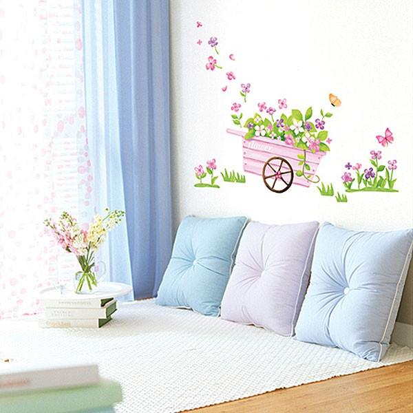 Wall Stickers, Flowers, Flower Cart, Removable, Self-Adhesive, Wallpaper Stickers, Wall Decals, Plants, Trees, Flowers, Home Delivery size 50x70 dm570003