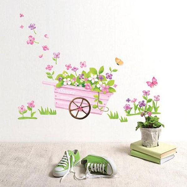 Wall Stickers, Flowers, Flower Cart, Removable, Self-Adhesive, Wallpaper Stickers, Wall Decals, Plants, Trees, Flowers, Home Delivery size 50x70 dm570003