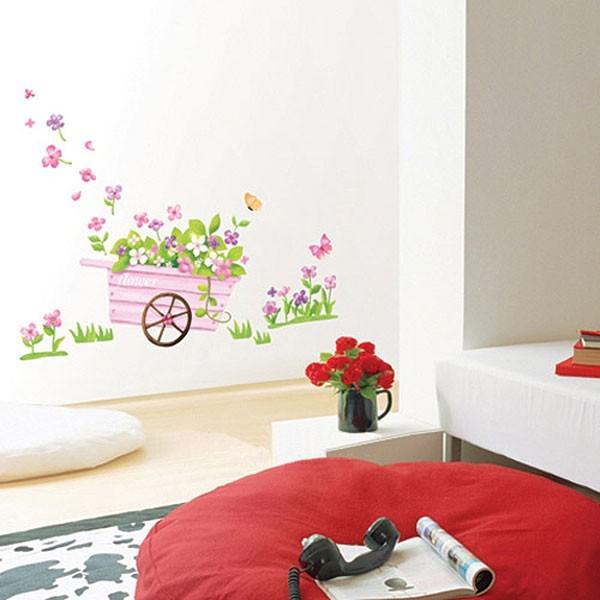 Wall Stickers, Flowers, Flower Cart, Removable, Self-Adhesive, Wallpaper Stickers, Wall Decals, Plants, Trees, Flowers, Home Delivery size 50x70 dm570003
