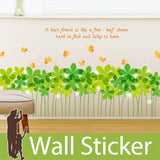 Double-sided wall stickers featuring leaf clover, green flowers, and butterflies, featuring English letters, a Nordic, cute, and modern design for bathrooms and living rooms. Peel-and-stick interior stickers size 50x70 sk7080