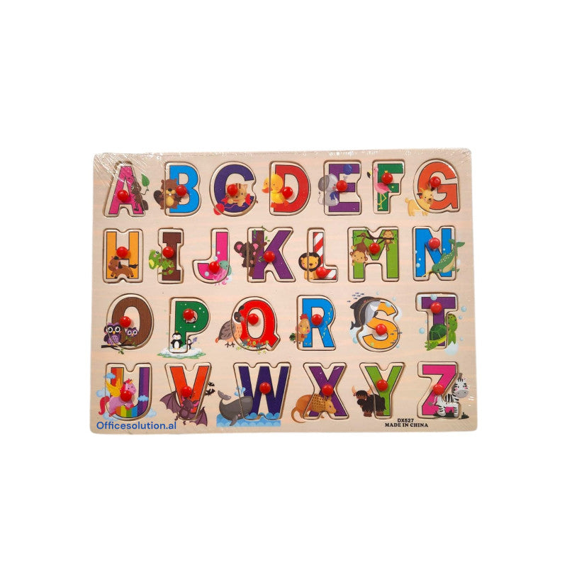 Wooden Puzzle Picture Board ABC Alphabet Vocabulary Wooden Jigsaw Puzzle with Knobs Kids Boys Girls Nursery Toddler Toy