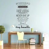 DZR2002 i20"w x 40"h Removable Vinyl Quotes "Work Hard, Never Give up" Wall Decal Inspirational Lettering Wall Sticker Decor Saying Murals for Kids Bedroom Living Room Nursery Walls Classroom Black