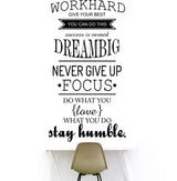 DZR2002 i20"w x 40"h Removable Vinyl Quotes "Work Hard, Never Give up" Wall Decal Inspirational Lettering Wall Sticker Decor Saying Murals for Kids Bedroom Living Room Nursery Walls Classroom Black