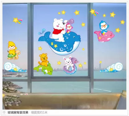WoW Wall Stickers 60 cm Cartoon Dolphins and AnimalsXY Series Removable Sticker size 30x45 xy3010