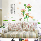 Fantasy Goldfish and Lotus Trompe-l'oeil Wall Stickers, Art, Interior Decor, Window Frame, Wall Decoration, Nordic Style, DIY, Living Room  size 60x90 xh9213