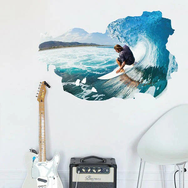 Wall Art Stickers Sailing Boat and Waves Wall Stickers Decal Art Decor Room Decoration Peel and Stick Self - Adhesive for Living Room Bedroom Playroom Room Wall Decor