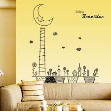 New arrived cartoon fairy tale night sky background Removable pvc english letter Life is Beautiful Wall Sticker JM7101A