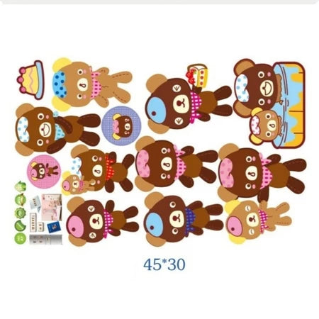 Wall Sticker / Stiker Dekorasi Untuk Dinding (Kaca) : Aneka Gaya Beruang Cokelat size 30x45 AY1001