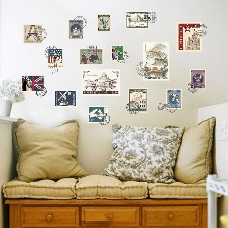 SK9169 Travel The World Famous City Home Decorative Removable Wall Decal DIY Travel Stamps Stickers