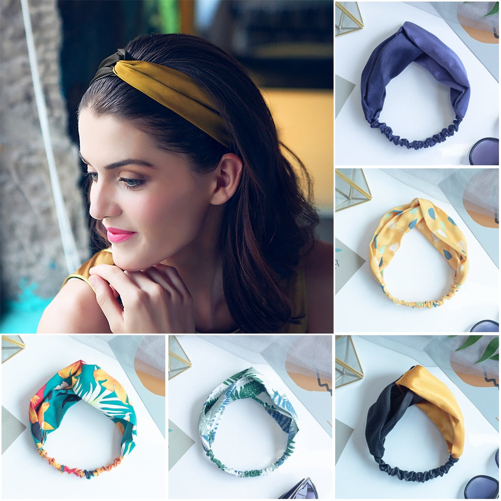 Women Randum Multi Girls Summer  Hair Bands Print Headbands Retro Cross Turban Bandage Bandanas HairBands Hair Accessories Headwra hbfrmid5b-1