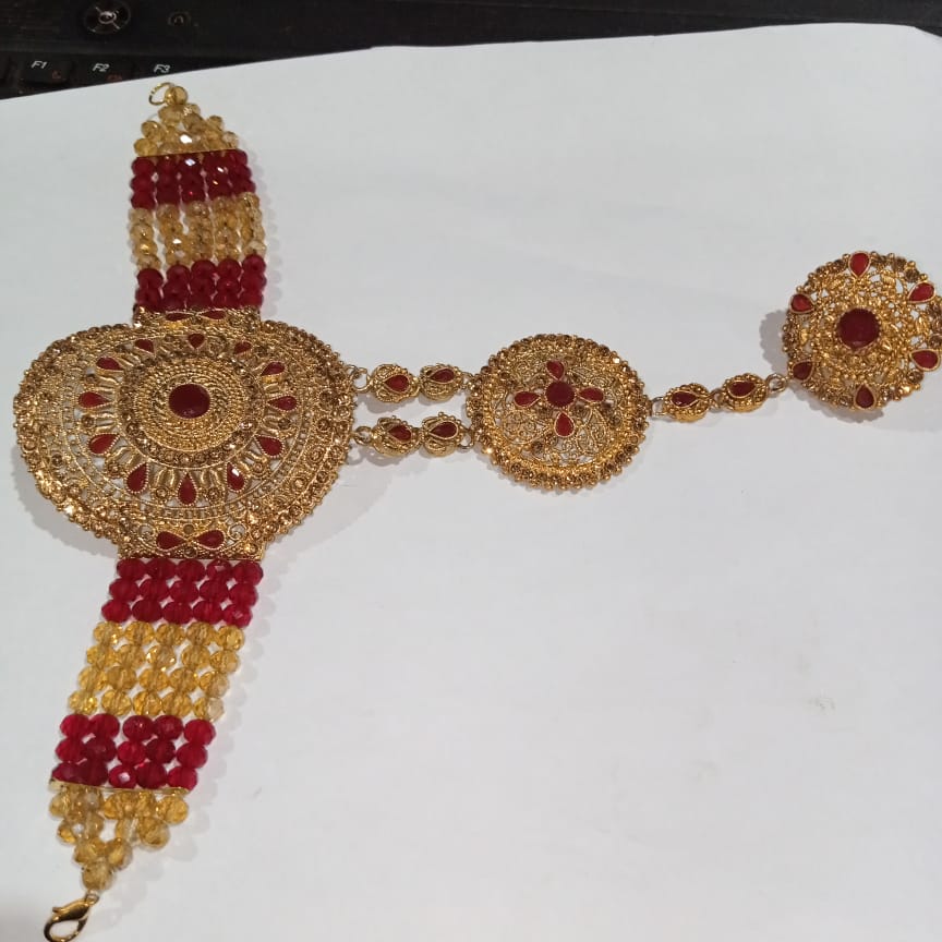 Gold Plated Bridal Hand Bracelets with Adjustable Ring - Hand Bangle for Girls aafrsna6b-4