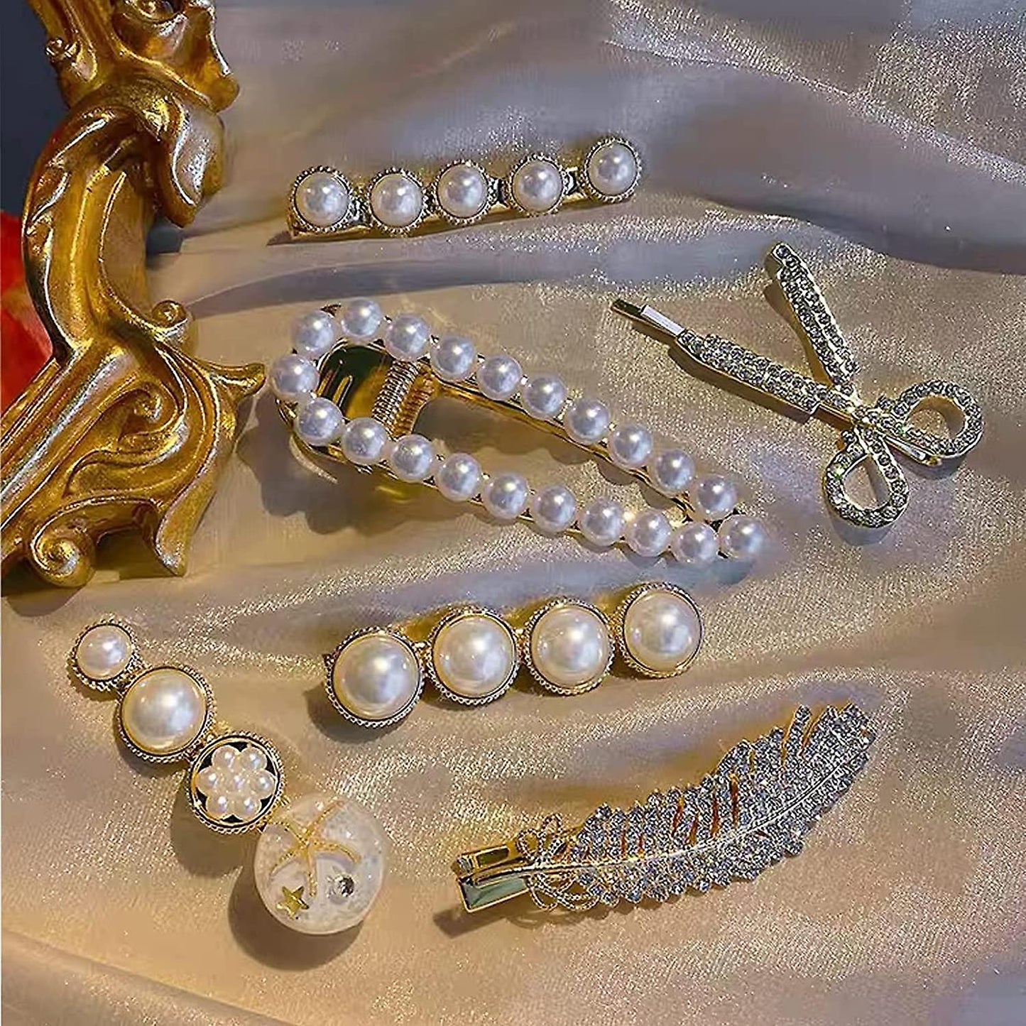 6pcs set Gold Rhinestone Scissors Pearls Hairpins Hair Clips Hair Accessories