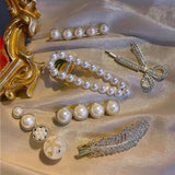 6pcs set Gold Rhinestone Scissors Pearls Hairpins Hair Clips Hair Accessories