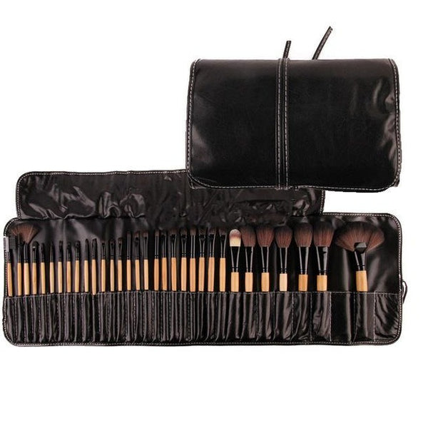 32 Pcs Professional Makeup Brush Cosmetic Beauty Make Up Brush Set + Black Pouch Bag Leather Case - Wood Color  pmbbkz9b-8