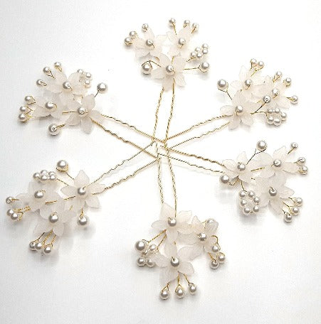 pack of six Hair Accessories Pearls Beads Hairpins  Flower Bridal Wedding Hair Clips Ornament