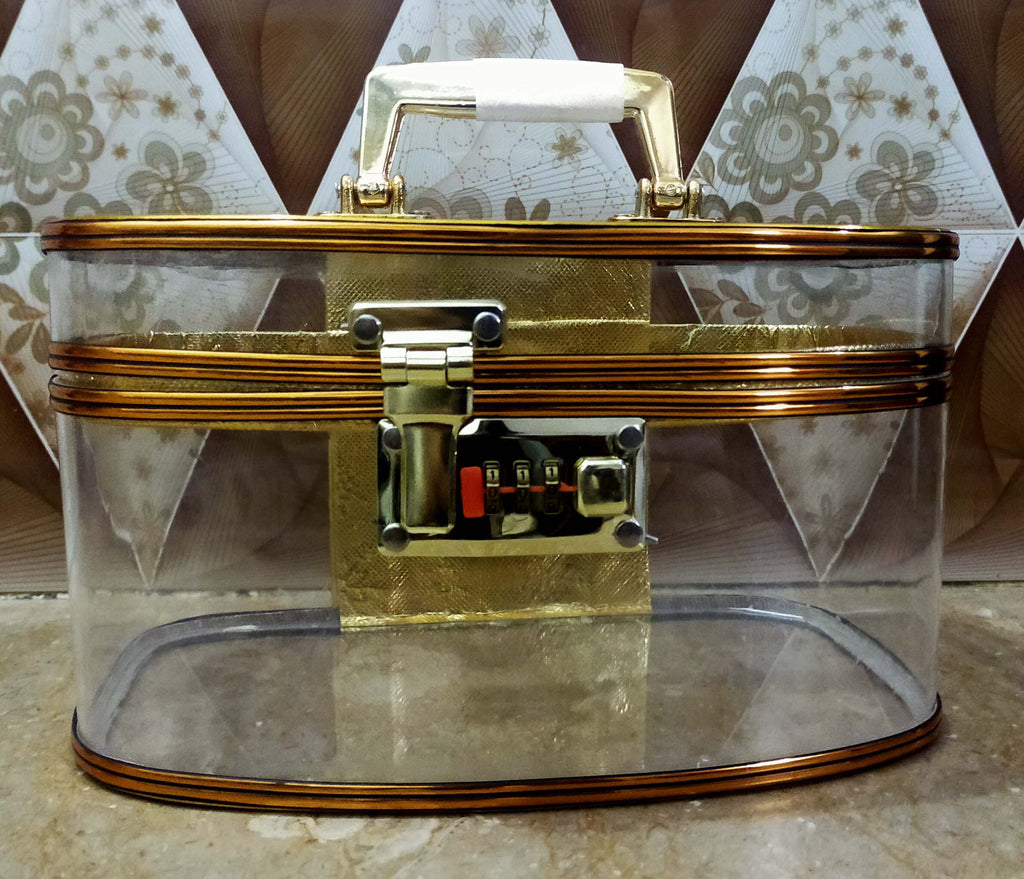 Beauty Box Poli Glass Plastic Transparent Makeup Box High Quality Golden Number Lock Box  cobgdz4g-b