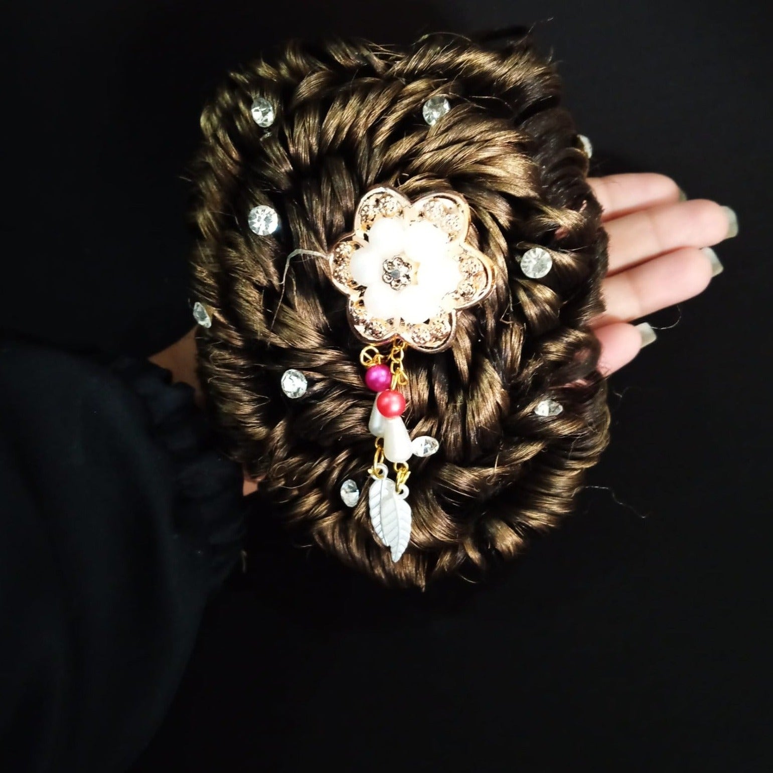 Cosmic Women and Girl Black Synthetic Fiber Style Decorated Juda Stud Work Hair Extension