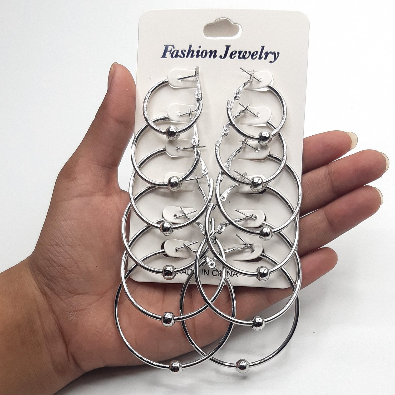 Pack of 6 - silver Different Sizes Hoops (Bali) fashion jewellery egfrsrb4j-1