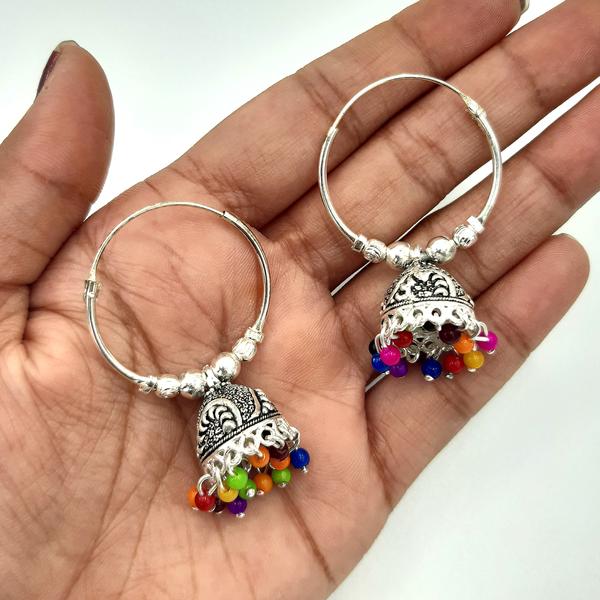 Indian Silver Jhumka Tassel Drop Earrings and Multi Pearl For Women Gypsy Jewelry Sliver Color Antique Ethnic Brincos egfrarb3b-3