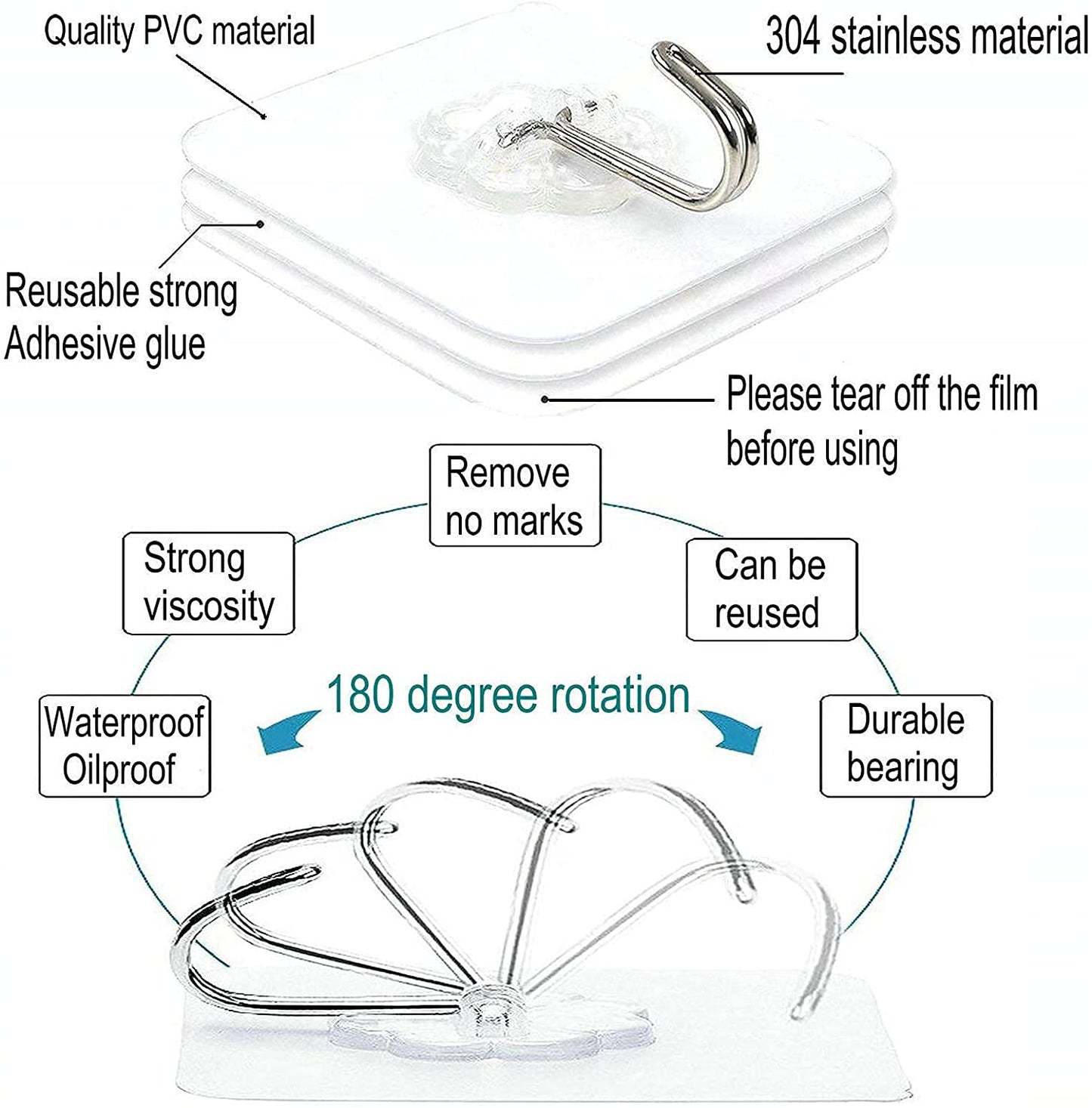 Adhesive Hooks for Wall/ Heavy-Duty Hooks(10Kg)/ Flower Shape Wall Hooks for Hanging/ Nail Free Sticky Hangers with Stainless Steel Hooks / Transparent Strong Hooks/ Waterproof and Oil- proof Stickers for Bathroom and Kitchen  hrfrclv1f-2