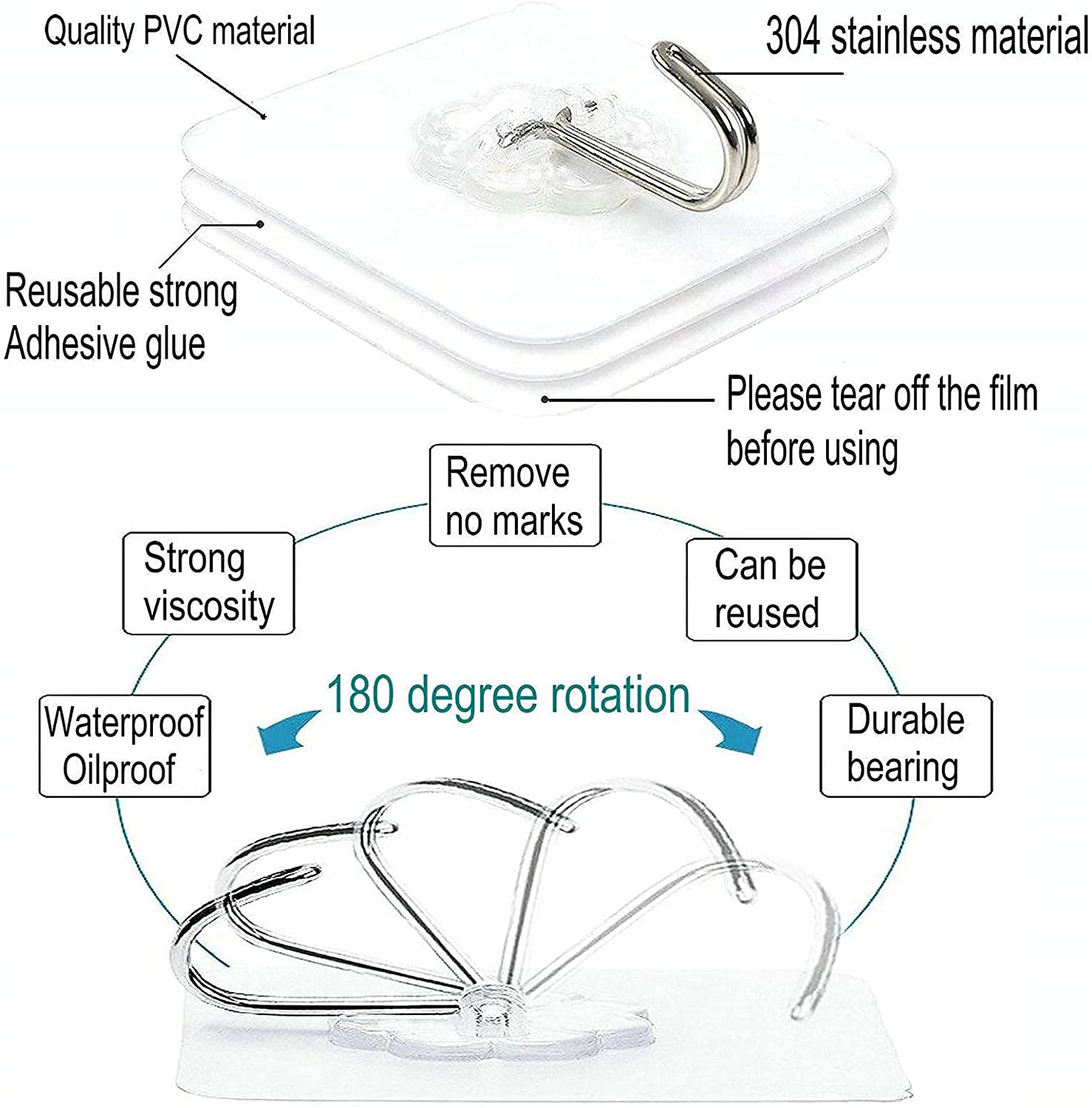 Adhesive Hooks for Wall/ Heavy-Duty Hooks(10Kg)/ Flower Shape Wall Hooks for Hanging/ Nail Free Sticky Hangers with Stainless Steel Hooks / Transparent Strong Hooks/ Waterproof and Oil- proof Stickers for Bathroom and Kitchen  hrfrclv1f-2