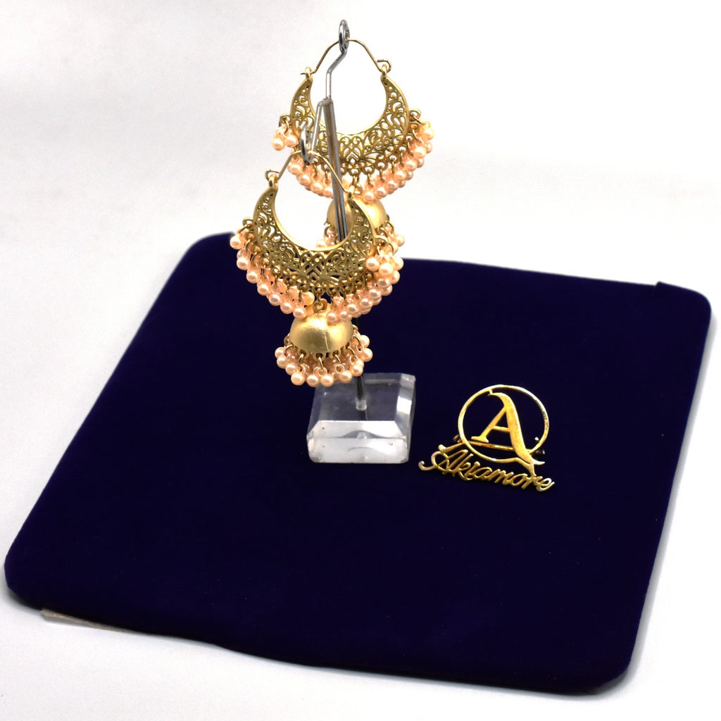 Ethnic Retro Gold Carved Indian Jhumka Earrings For Women Vintage Sector Pearl Bell Tassel Dangling Earrings