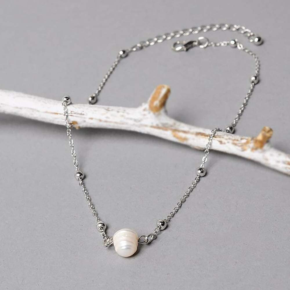 Chargances Women Pearl Choker Necklace Basic Tan Pearl Choker Wedding Bridesmaid Gift Choker Pearl Jewelry for Women and Girls (Silver)