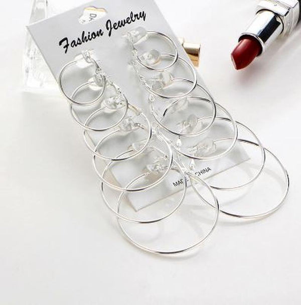 Pack of 6 - silver Different Sizes Hoops (Bali) fashion jewellery egfrsrb4j-1