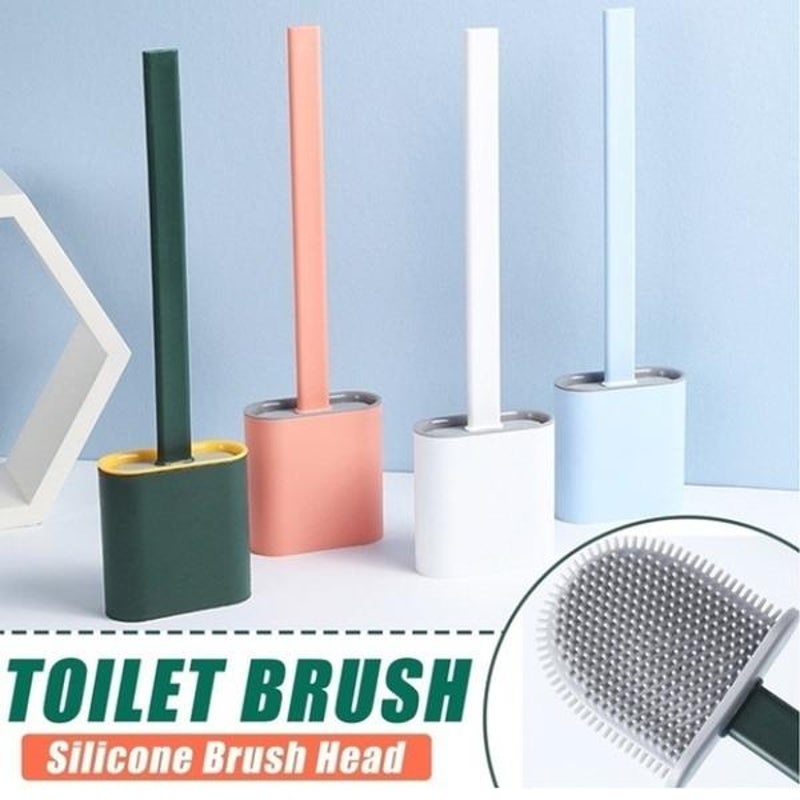 Silicone Toilet Brush with Toilet Brush Holder Creative Cleaning Brush Set, Silicone Flex Toilet Brush with Holder and Wall Mounted  bcbgyz2d-c