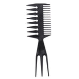3 in 1 Plastic Men Three Sided Comb for Hairdressing, Grooming and Styling - Black  ptscbkz4e-g