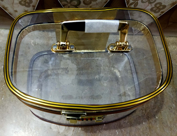 Beauty Box Poli Glass Plastic Transparent Makeup Box High Quality Golden Number Lock Box  cobgdz4g-b
