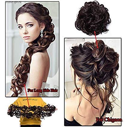 Synthetic Women Curly Bun Chignon Elastic Band Clip In Hair Extensions Black Brown High Temperature Fiber Fake Hairpiece hefrnbd6j-6