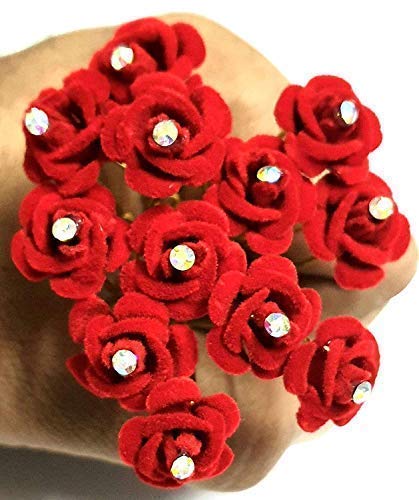 12 Piece Wedding Women Bridal Hair Pins for Bride Red Flocking Rose Hair Accessories for Bridesmaids and Flower girls Prom